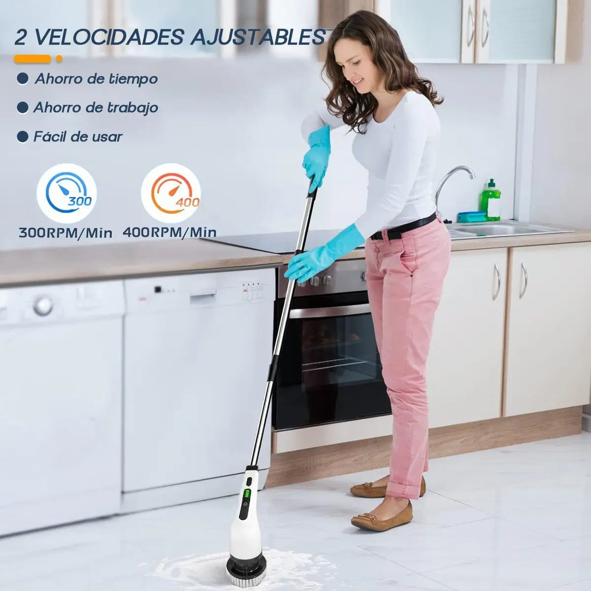 Limpiando la cocina con el cepillo eléctrico