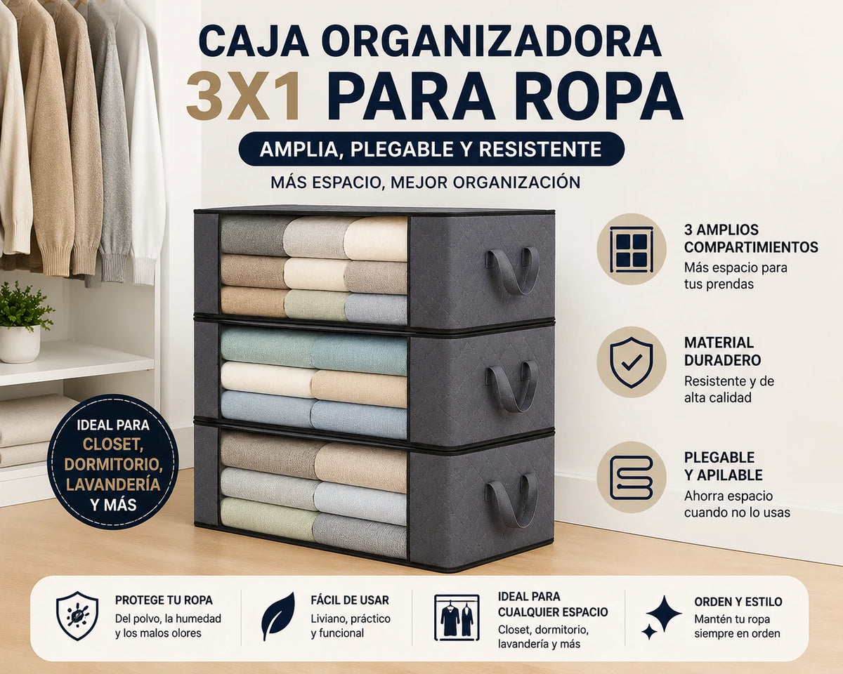 Caja organizadora 3x1 apilable para ropa